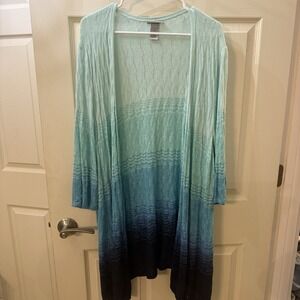 Catherine's Blue Ombré Open Front Duster Cardigan Knit Lightweight 3x Beachy